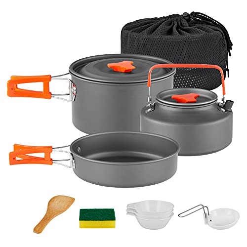 yETO Camping Kochtopf Set Alu-Topfset Wasserkocher mit Netztasche für...